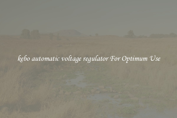 kebo automatic voltage regulator For Optimum Use